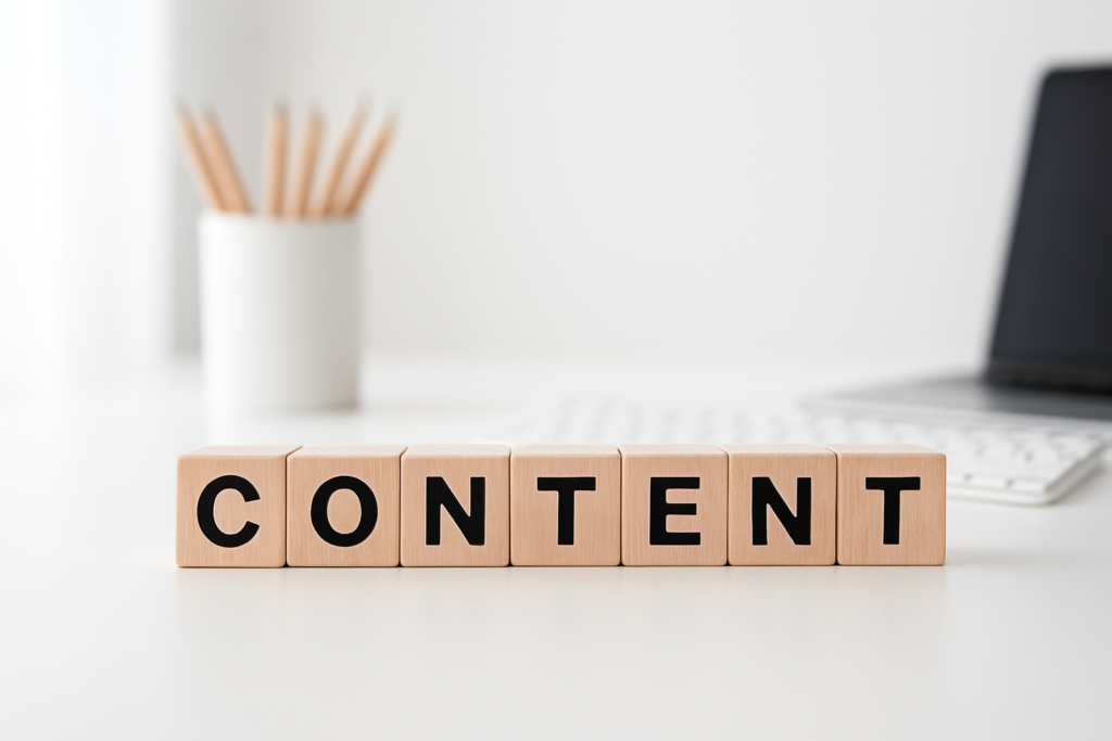 中小企業 - wooden blocks spelling out 'CONTENT'