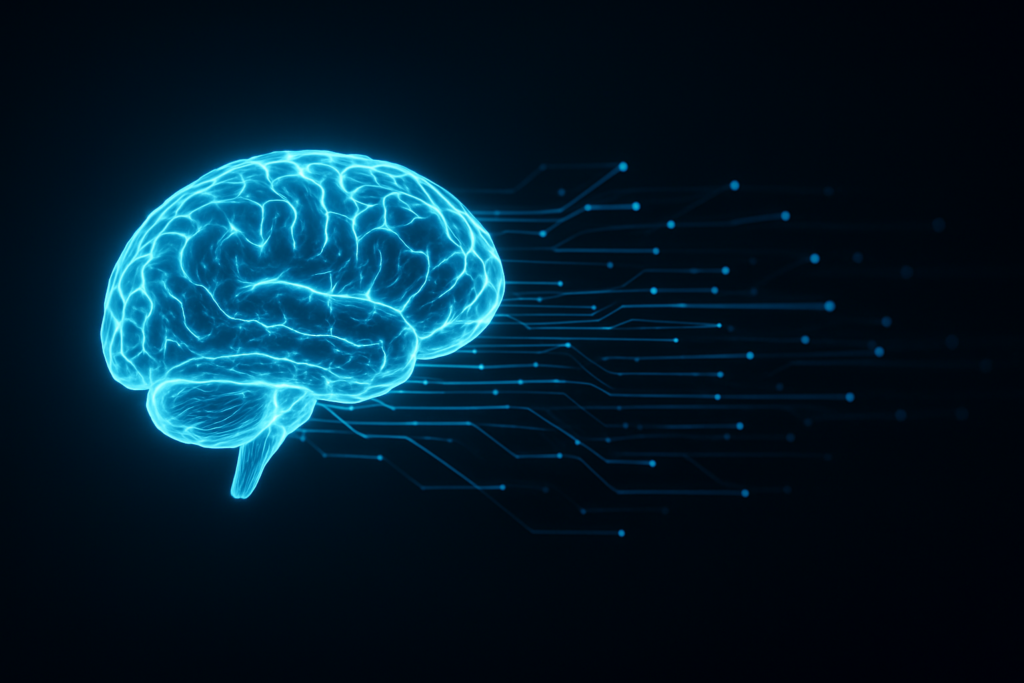 AI Overview SEO対策 - glowing abstract digital brain