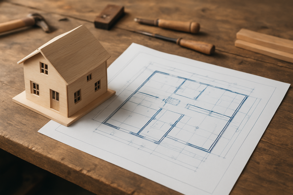 建設会社 SEO - blueprint of a house