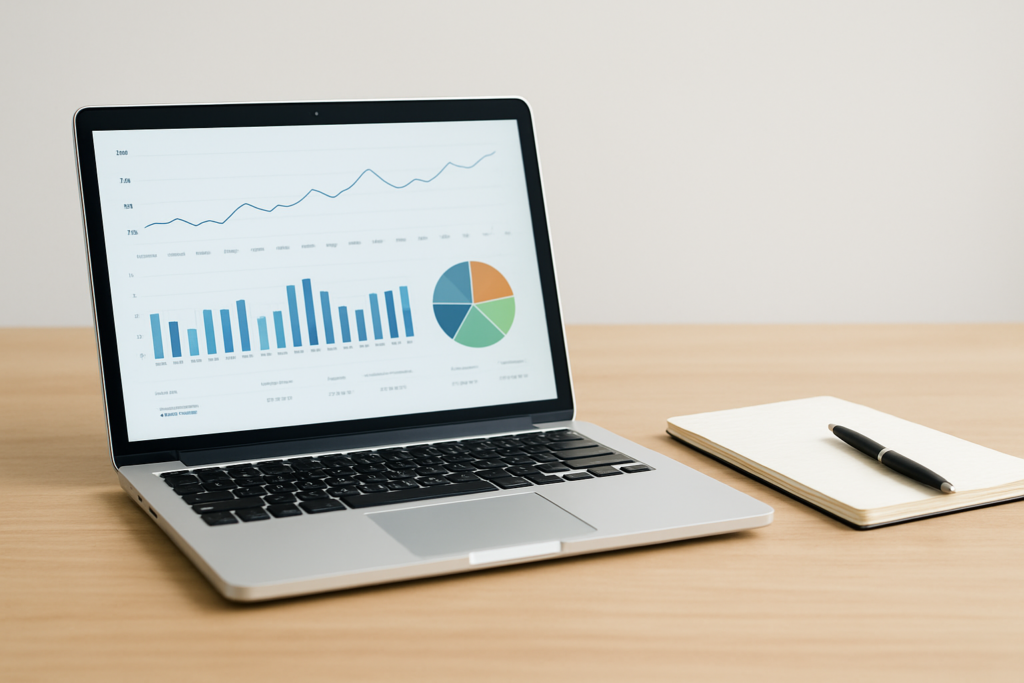 SaaS コンテンツマーケティング - laptop with analytics dashboard
