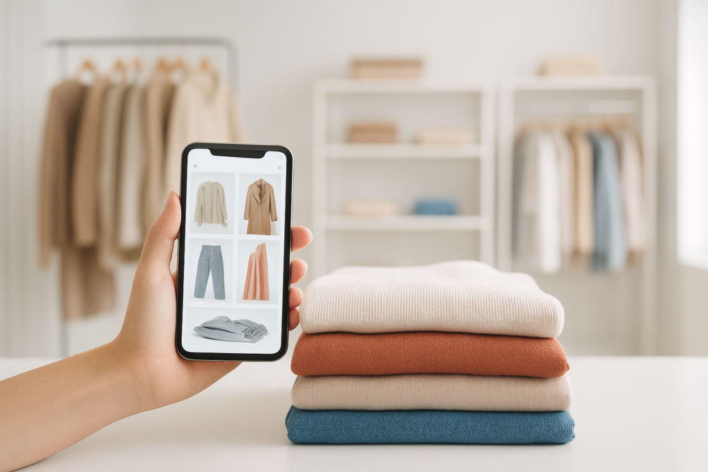 集客 - folded seasonal clothing racks