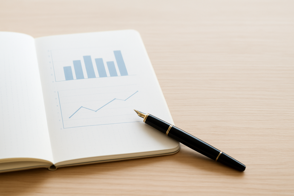 内部リンク 設計 - open notebook with analytical charts