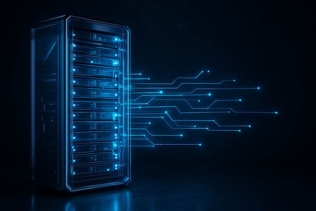 AI 権威性 コンテンツ - modern glowing server rack