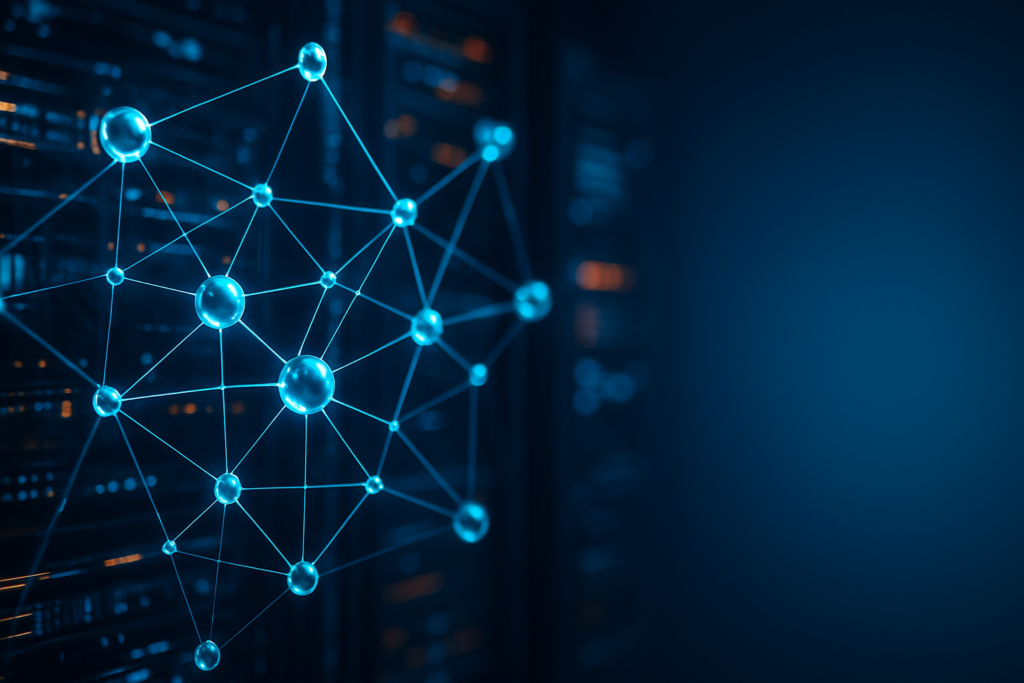 ChatGPT 自社 紹介 - modern digital network graph