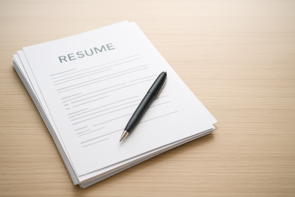 SEO / LLMO対策 - stack of resume papers